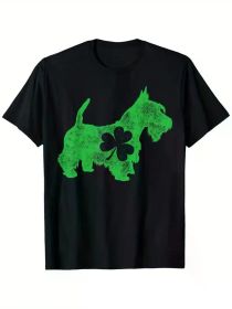 Scottish Terrier Scottie St Patricks Day Men Shamrock Dog T-Shirt (Color: Black, size: L)