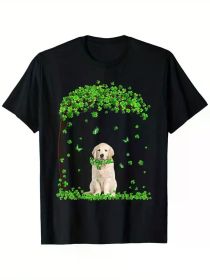 Golden Retriever St Patricks Day Lover Irish Shamrock Dog T-Shirt, (Color: Black, size: M)