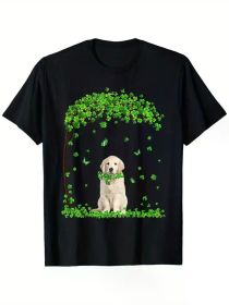 Golden Retriever St Patricks Day Lover Irish Shamrock Dog T-Shirt, (Color: Black, size: L)