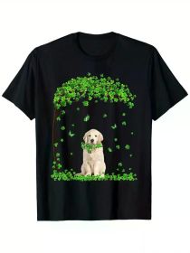 Golden Retriever St Patricks Day Lover Irish Shamrock Dog T-Shirt, (Color: Black, size: XXXL)