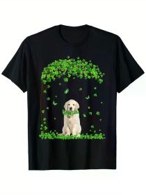 Golden Retriever St Patricks Day Lover Irish Shamrock Dog T-Shirt, (Color: Black, size: XL)