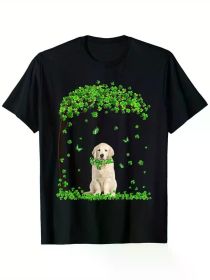 Golden Retriever St Patricks Day Lover Irish Shamrock Dog T-Shirt, (Color: Black, size: XXL)