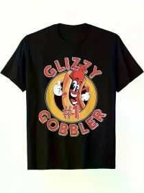 Men's "Glizzly #1 Bobbler" Graphic T-Shirt - Soft Cotton, Breathable & Comfortable with Cartoon Hot Dog Design, (Color: Black, size: XL)