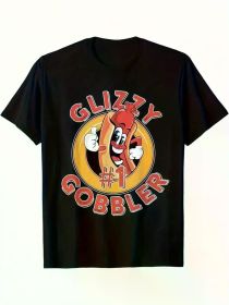 Men's "Glizzly #1 Bobbler" Graphic T-Shirt - Soft Cotton, Breathable & Comfortable with Cartoon Hot Dog Design, (Color: Black, size: L)