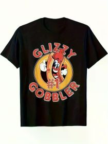 Men's "Glizzly #1 Bobbler" Graphic T-Shirt - Soft Cotton, Breathable & Comfortable with Cartoon Hot Dog Design, (Color: Black, size: M)