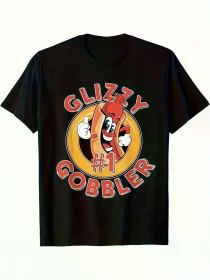 Men's "Glizzly #1 Bobbler" Graphic T-Shirt - Soft Cotton, Breathable & Comfortable with Cartoon Hot Dog Design, (Color: Black, size: XXL)