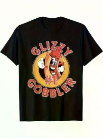Men's "Glizzly #1 Bobbler" Graphic T-Shirt - Soft Cotton, Breathable & Comfortable with Cartoon Hot Dog Design, (Color: Black, size: XXXL)