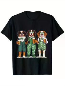 St. Patrick's Day Bernese Mountain Dog Clover T-Shirt, 100% Cotton, Single Side Print, Black Short Sleeve T-Shirt (Color: Black, size: S)