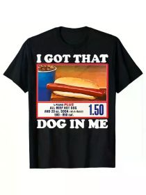 Men's Cotton T-Shirt with Hot Dog Print, 100% Crew Neck Short Sleeve Tee for Casual, (Color: Black, size: M)