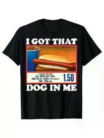 Men's Cotton T-Shirt with Hot Dog Print, 100% Crew Neck Short Sleeve Tee for Casual, (Color: Black, size: S)