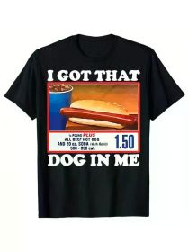 Men's Cotton T-Shirt with Hot Dog Print, 100% Crew Neck Short Sleeve Tee for Casual, (Color: Black, size: XXXL)
