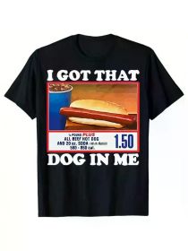 Men's Cotton T-Shirt with Hot Dog Print, 100% Crew Neck Short Sleeve Tee for Casual, (Color: Black, size: L)