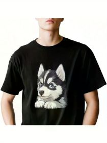 Smile Dog Men'S Graphic T-Shirt, Casual Short Sleeve Men'S Printed Tee, (Color: Black, size: XXXL)