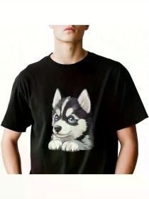 Smile Dog Men'S Graphic T-Shirt, Casual Short Sleeve Men'S Printed Tee, (Color: Black, size: XXL)