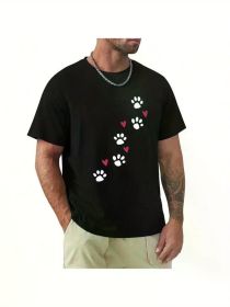Mens Dog Paw Print T Shirt Short Sleeves T Shirt Casual T Shirts Novelty Shirt Graphic Tees, All-Season, (Color: Black, size: XXL)