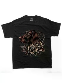 Everyday Comfort, Canine Champion Traditional Dog & Rose Graphic T-Shirt - 100% Cotton, (Color: Black, size: XXXL)