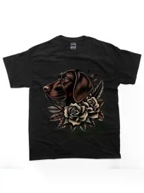 Everyday Comfort, Canine Champion Traditional Dog & Rose Graphic T-Shirt - 100% Cotton, (Color: Black, size: S)