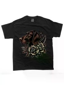 Everyday Comfort, Canine Champion Traditional Dog & Rose Graphic T-Shirt - 100% Cotton, (Color: Black, size: XL)