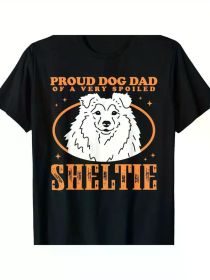 Mens Shetland Sheepdog Dog Owner Dog Dad Of A Spoiled Sheltie T-Shirt1 100% Cotton All-Season, (Color: Black, size: L)
