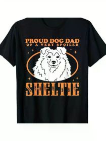 Mens Shetland Sheepdog Dog Owner Dog Dad Of A Spoiled Sheltie T-Shirt1 100% Cotton All-Season, (Color: Black, size: S)