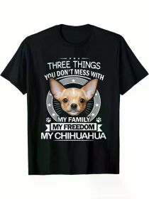 Men's Funny Chihuahua T-Shirt - "Three Things You Don't Mess with" - Humorous Dog Lover Gift, Cotton, Short Sleeve, Round Neck, Casual Fit (Color: Black, size: XXXL)