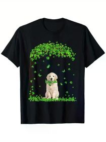 Golden Retriever St Patricks Day Lover Irish Shamrock Dog T-Shirt, 100% Cotton, Single Side Printed, (Color: Black, size: XL)