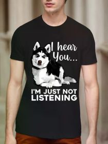 Husky Lovers' Joy: Men's Cotton T-Shirt with Siberian Dog Design - Comfortable, Breathable, and Fashionable for Casual Wear (Color: Black, size: M)